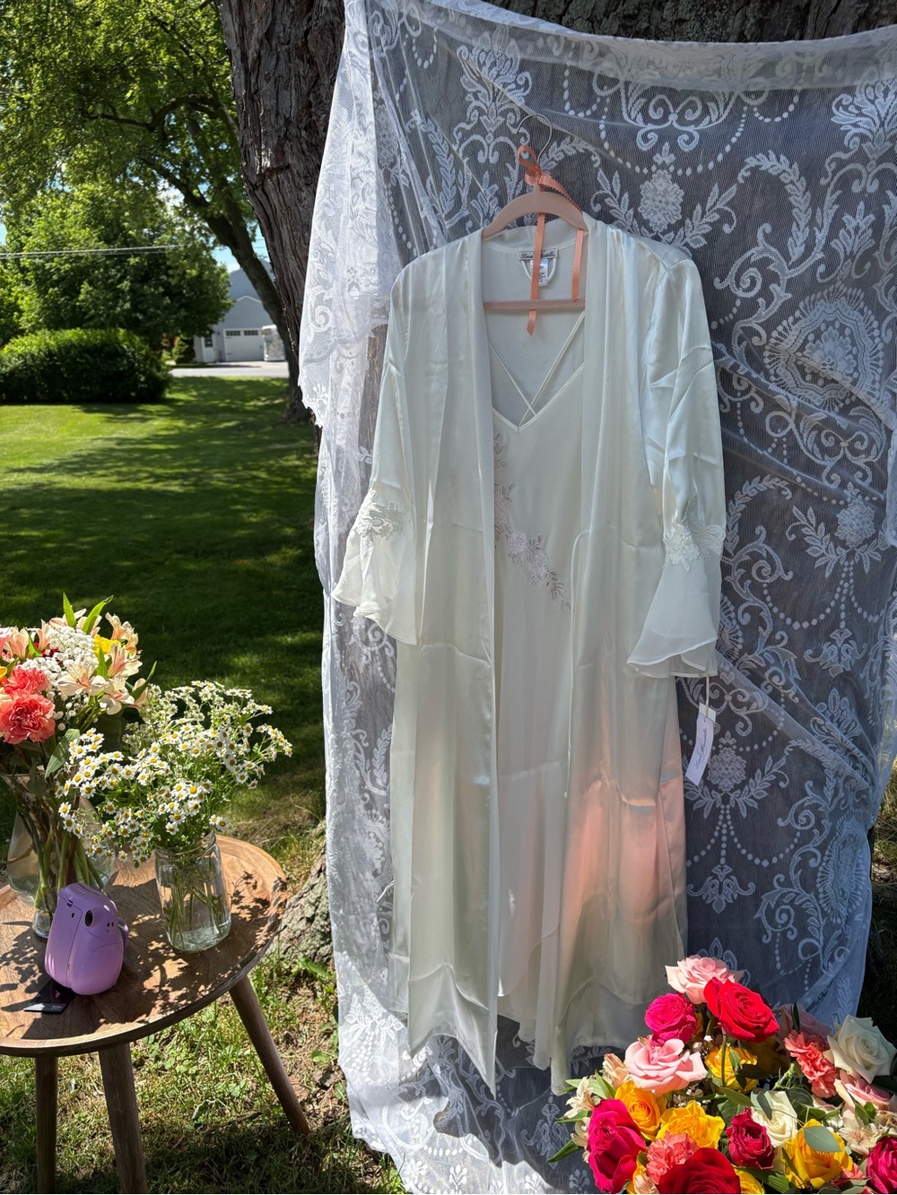 Linea Donatella Ivory/Cream Satin Chemise and Robe Set